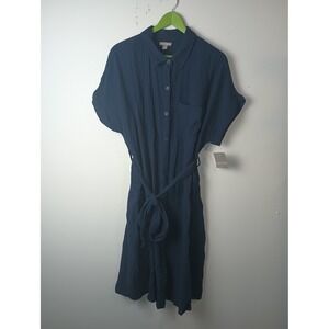 Falls Creek Navy Blue Cotton Gauze Shirt Dress Short Sleeve Plus Size 1X NWT